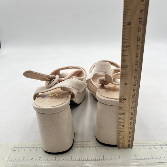 FSJ Beige Peep Toe Chunky High Heels Platform Sandals Ankle Strap Prom Shoes - Picture 5 of 8